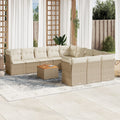 12-tlg. Garten-Sofagarnitur mit Kissen Beige Poly Rattan