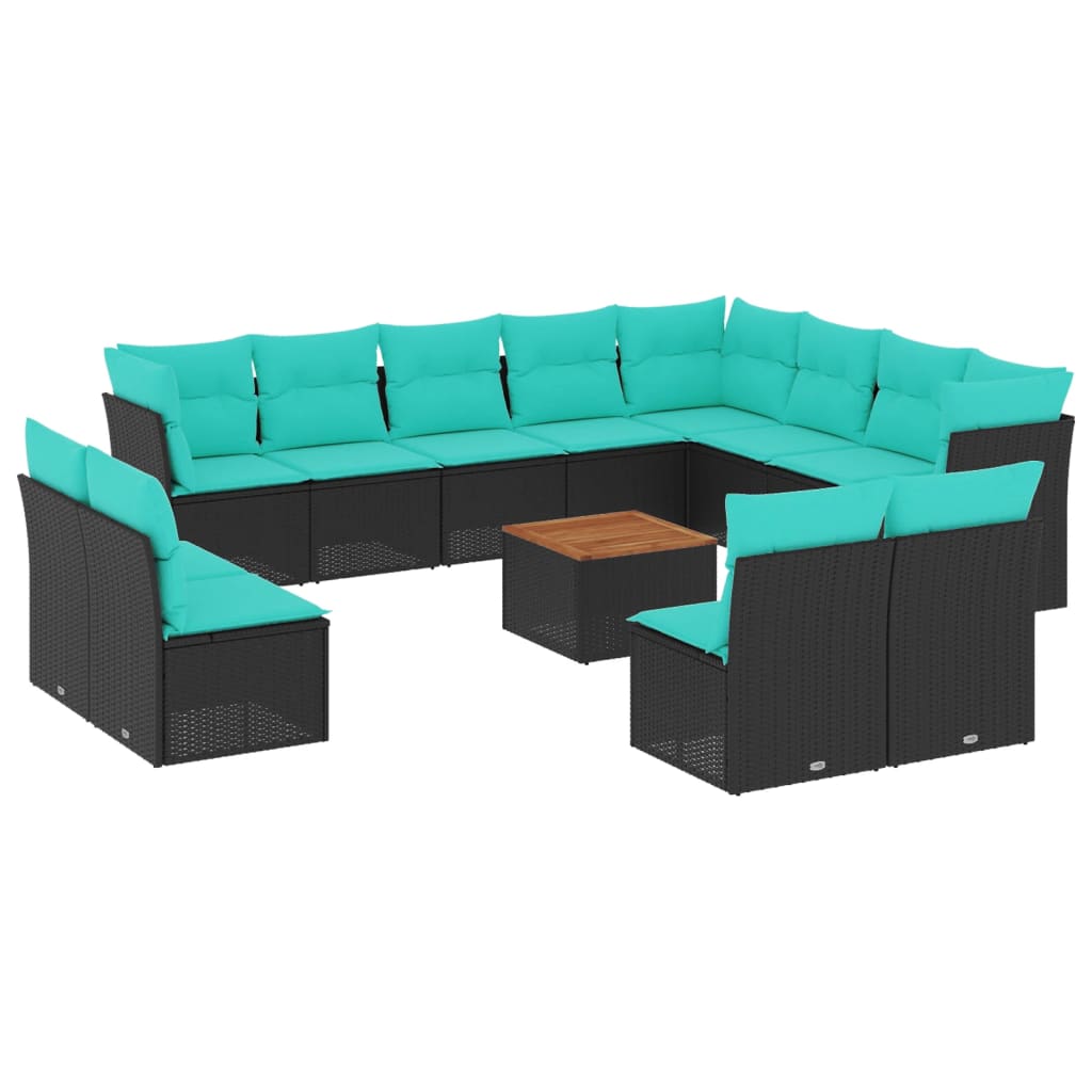13-tlg. Garten-Sofagarnitur mit Kissen Schwarz Poly Rattan