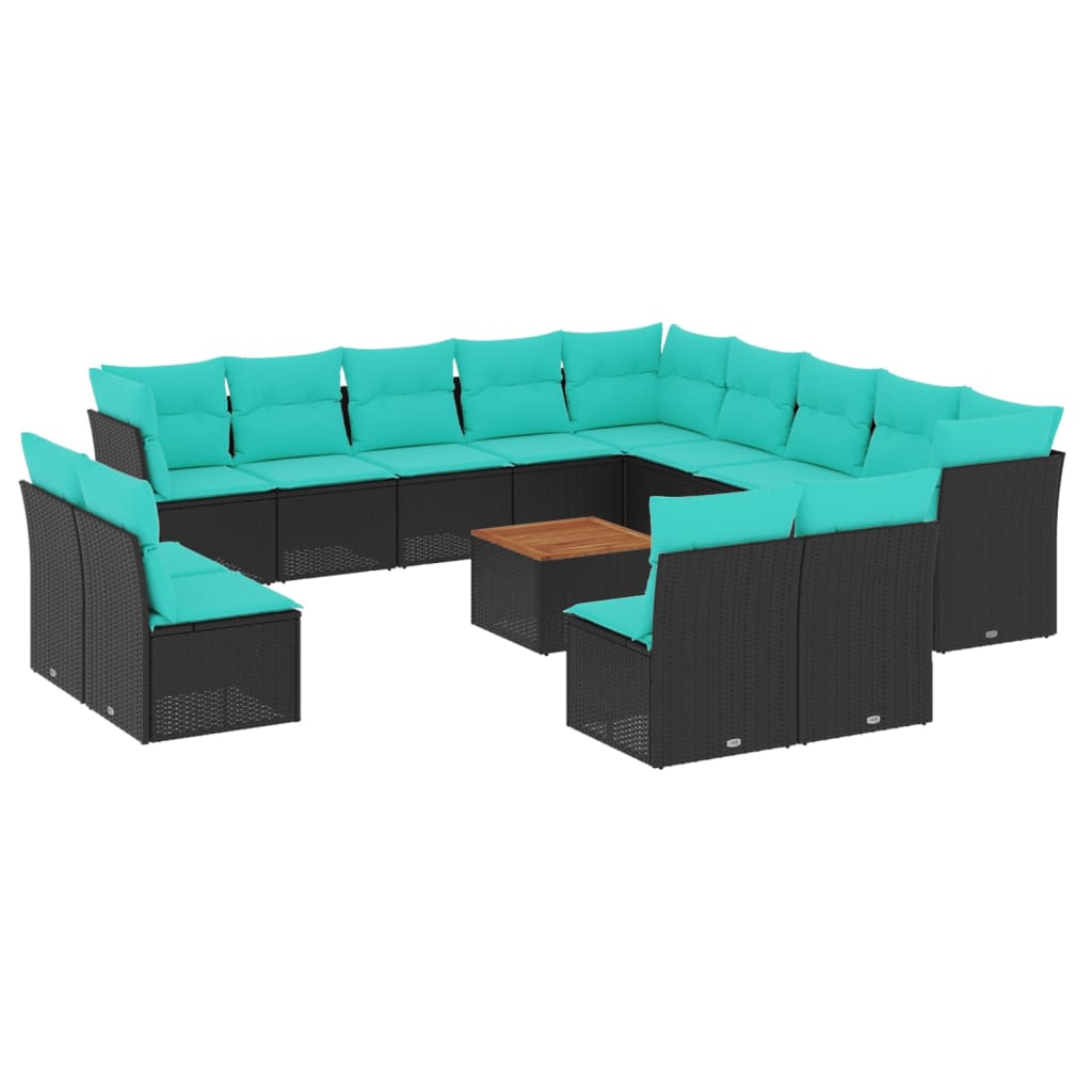 14-tlg. Garten-Sofagarnitur mit Kissen Schwarz Poly Rattan