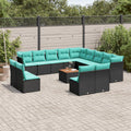 14-tlg. Garten-Sofagarnitur mit Kissen Schwarz Poly Rattan