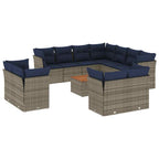 12-tlg. Garten-Sofagarnitur mit Kissen Grau Poly Rattan