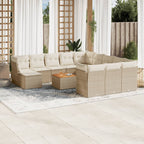 13-tlg. Garten-Sofagarnitur mit Kissen Beige Poly Rattan