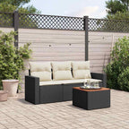 4-tlg. Garten-Sofagarnitur mit Kissen Schwarz Poly Rattan