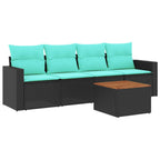 5-tlg. Garten-Sofagarnitur mit Kissen Schwarz Poly Rattan