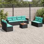 9-tlg. Garten-Sofagarnitur mit Kissen Schwarz Poly Rattan