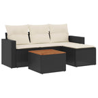 5-tlg. Garten-Sofagarnitur mit Kissen Schwarz Poly Rattan