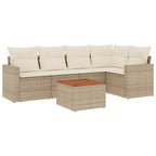 6-tlg. Garten-Sofagarnitur mit Kissen Beige Poly Rattan