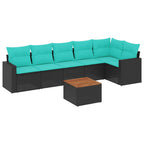 7-tlg. Garten-Sofagarnitur mit Kissen Schwarz Poly Rattan