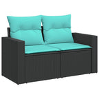 7-tlg. Garten-Sofagarnitur mit Kissen Schwarz Poly Rattan