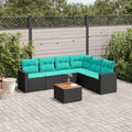 7-tlg. Garten-Sofagarnitur mit Kissen Schwarz Poly Rattan