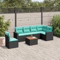 7-tlg. Garten-Sofagarnitur mit Kissen Schwarz Poly Rattan
