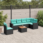 7-tlg. Garten-Sofagarnitur mit Kissen Schwarz Poly Rattan
