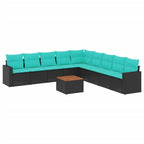 10-tlg. Garten-Sofagarnitur mit Kissen Schwarz Poly Rattan