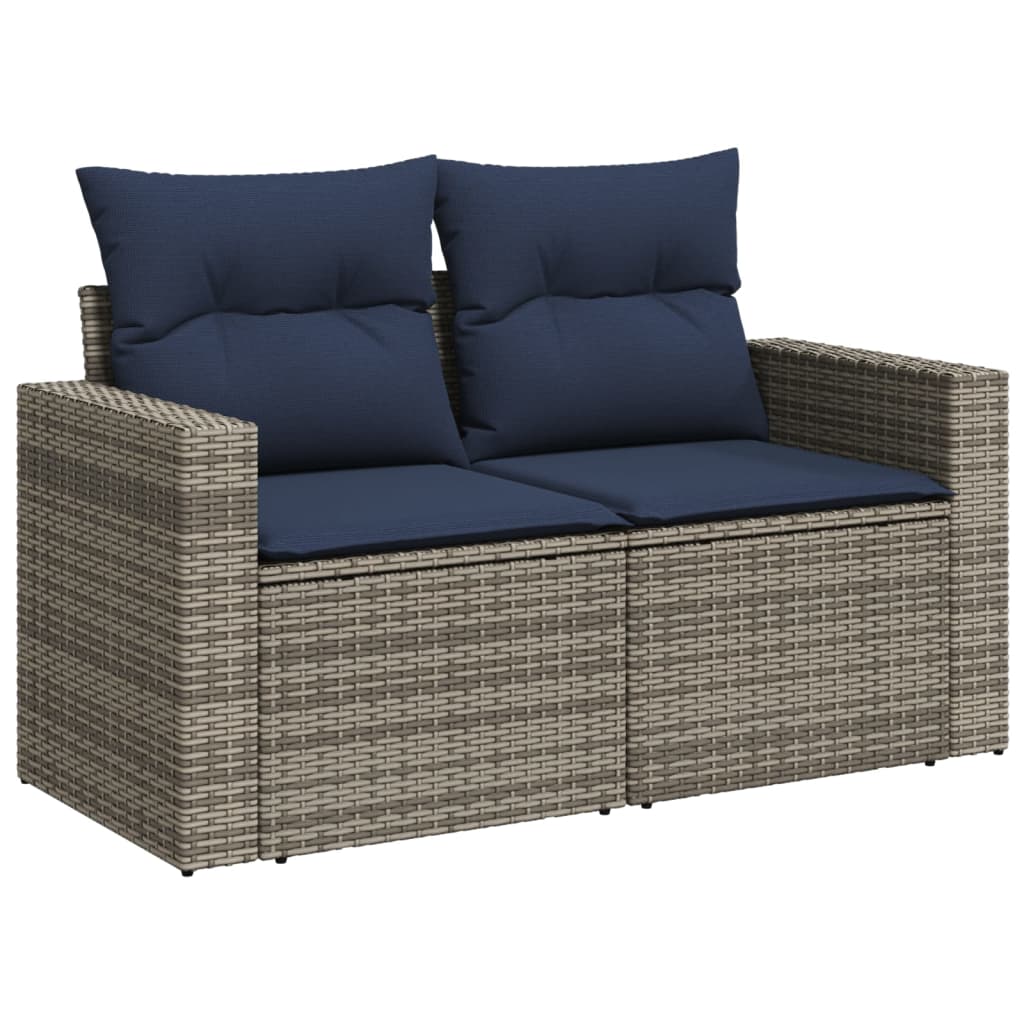 8-teiliges Gartensofa-Set mit Kissen, grau, Polyrattan