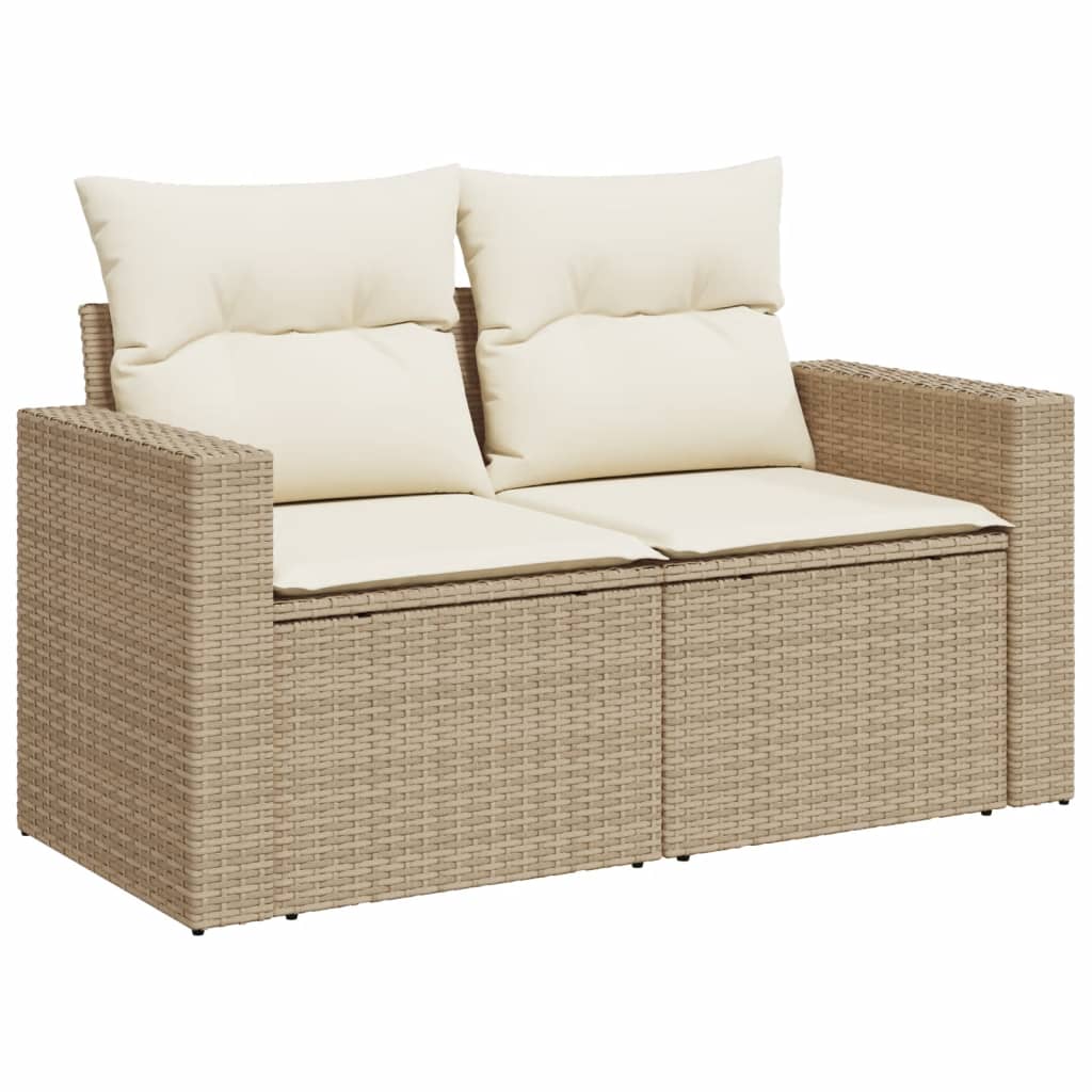 8-tlg. Garten-Sofagarnitur mit Kissen Beige Poly Rattan