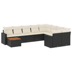 10-tlg. Garten-Sofagarnitur mit Kissen Schwarz Poly Rattan