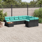 10-tlg. Garten-Sofagarnitur mit Kissen Schwarz Poly Rattan