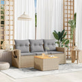 4-tlg. Garten-Sofagarnitur mit Kissen Beigemischung Poly Rattan