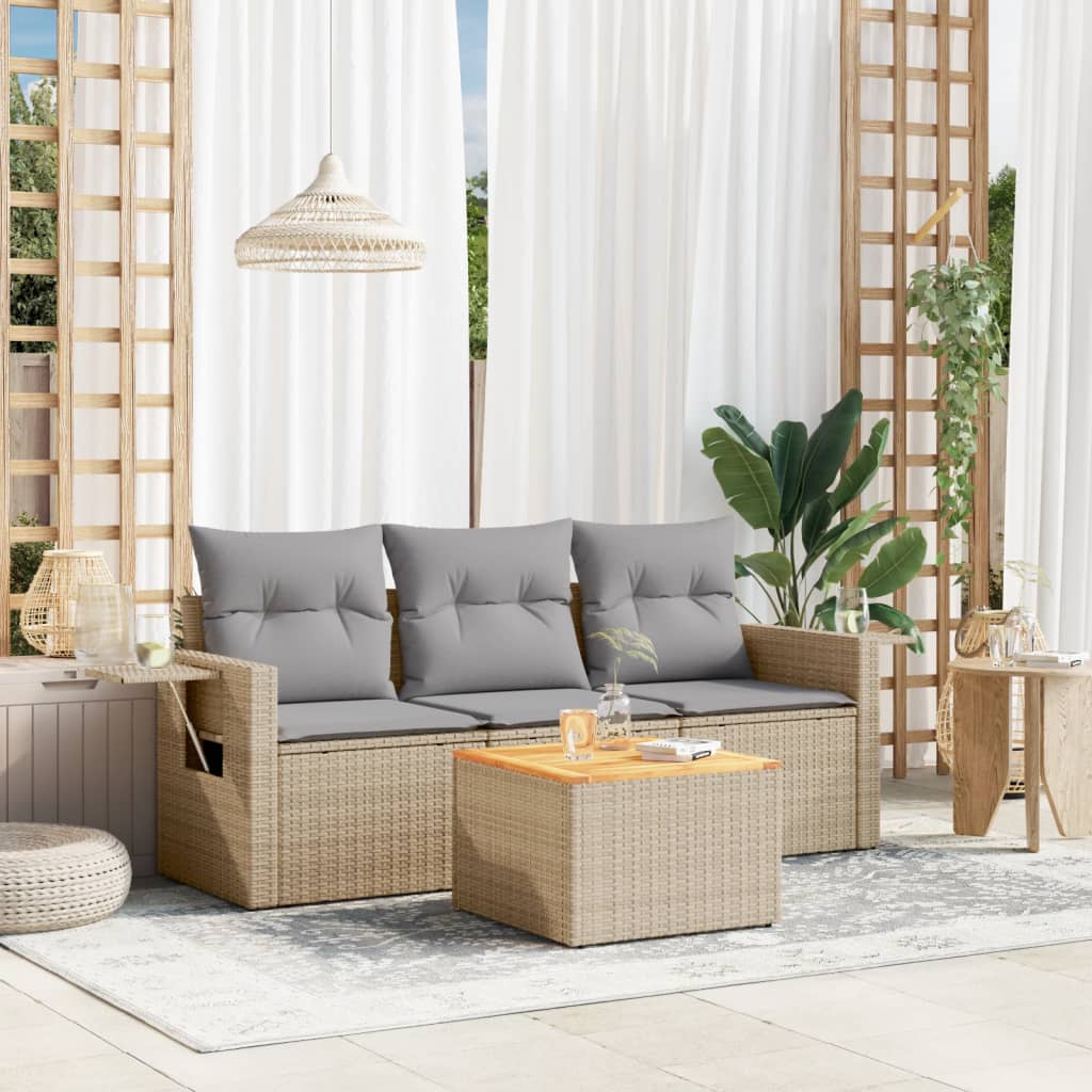 4-tlg. Garten-Sofagarnitur mit Kissen Beigemischung Poly Rattan