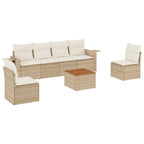 7-tlg. Garten-Sofagarnitur mit Kissen Beige Poly Rattan