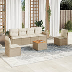 7-tlg. Garten-Sofagarnitur mit Kissen Beige Poly Rattan