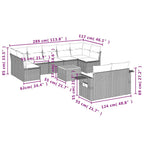 10-tlg. Garten-Sofagarnitur mit Kissen Grau Poly Rattan
