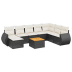 9-tlg. Garten-Sofagarnitur mit Kissen Schwarz Poly Rattan