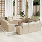 13-tlg. Garten-Sofagarnitur mit Kissen Beige Poly Rattan