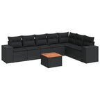8-tlg. Garten-Sofagarnitur mit Kissen Schwarz Poly Rattan