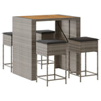 5-tlg. Gartenbar-Set mit Kissen Grau Poly Rattan