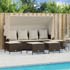 5-tlg. Garten-Sofagarnitur mit Kissen Braun Poly Rattan