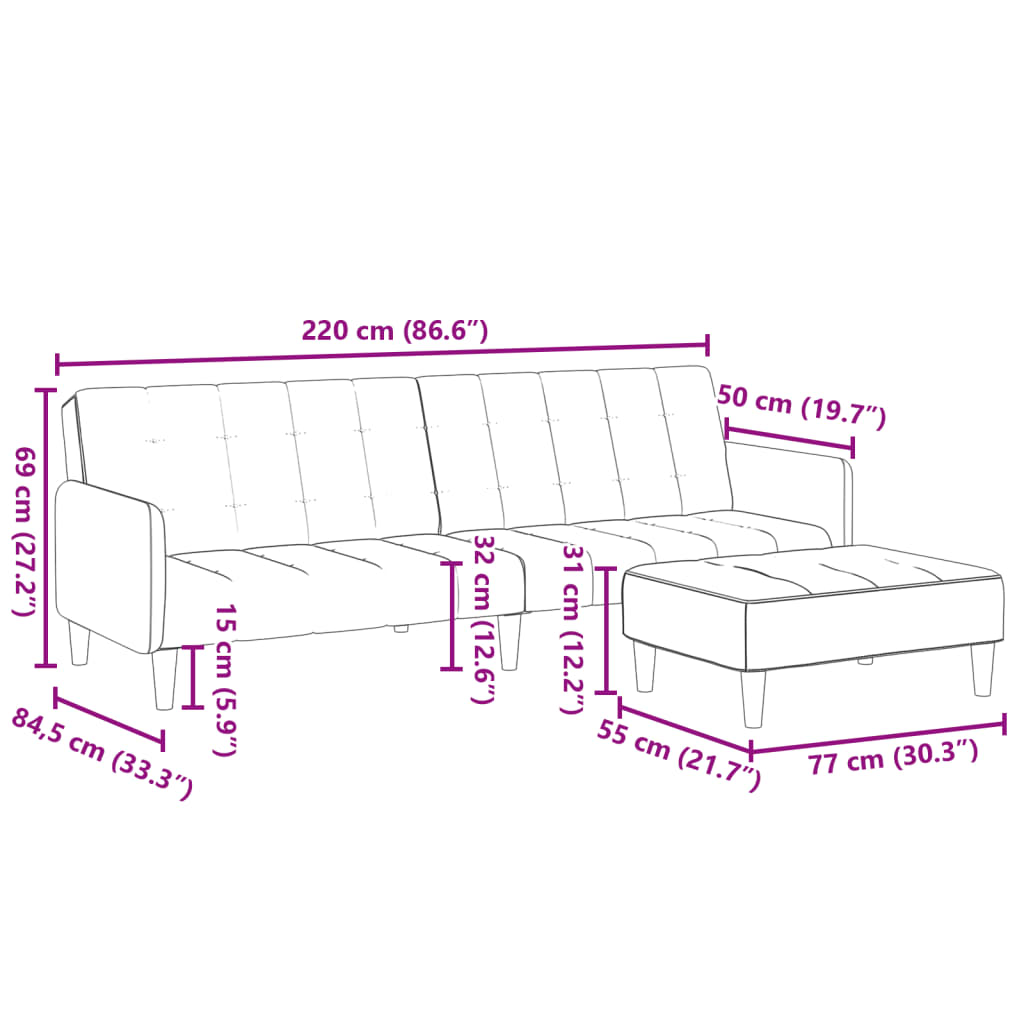 Schlafsofa 2-Sitzer mit Fußhocker Dunkelgrau Samt