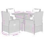 5-tlg. Garten-Essgruppe mit Kissen Grau Poly Rattan