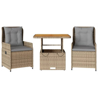 3-tlg. Bistro-Set mit Kissen Beige Poly Rattan