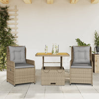 3-tlg. Bistro-Set mit Kissen Beige Poly Rattan