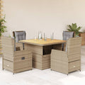 5-tlg. Garten-Essgruppe mit Kissen Beige Poly Rattan