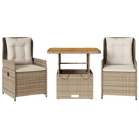 3-tlg. Bistro-Set mit Kissen Beige Poly Rattan