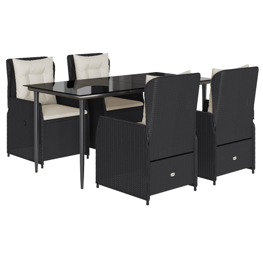5-tlg. Garten-Essgruppe mit Kissen Schwarz Poly Rattan