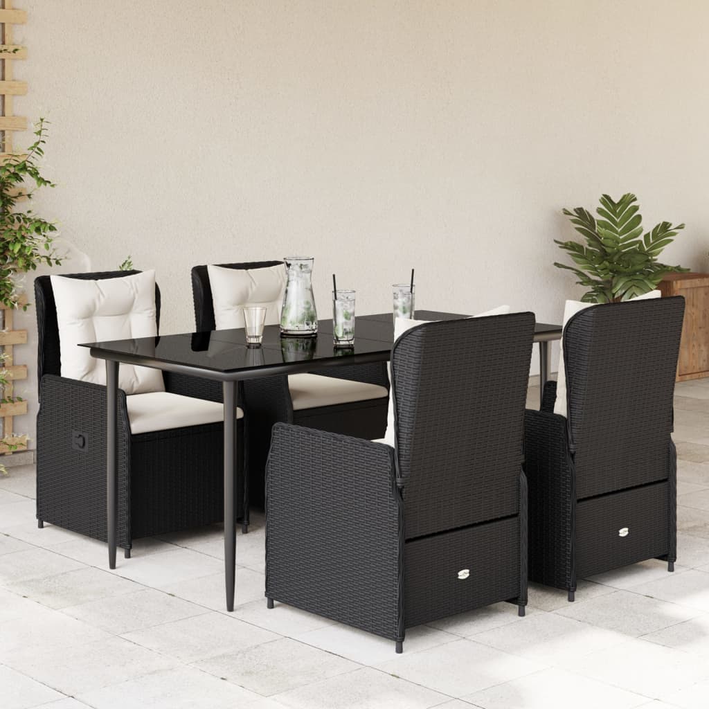 5-tlg. Garten-Essgruppe mit Kissen Schwarz Poly Rattan