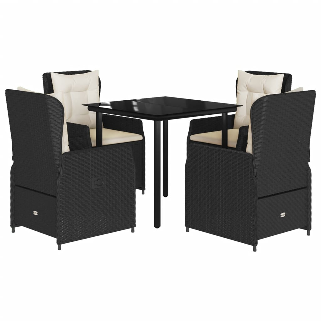 5-tlg. Garten-Essgruppe mit Kissen Schwarz Poly Rattan