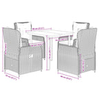 5-tlg. Garten-Essgruppe mit Kissen Schwarz Poly Rattan
