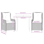 3-tlg. Garten-Essgruppe mit Kissen Braun Poly Rattan
