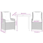 3-tlg. Garten-Essgruppe mit Kissen Braun Poly Rattan