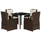 5-tlg. Garten-Essgruppe mit Kissen Braun Poly Rattan