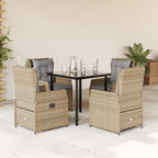5-tlg. Garten-Essgruppe mit Kissen Beige Poly Rattan