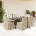 7-tlg. Garten-Essgruppe mit Kissen Beige Poly Rattan