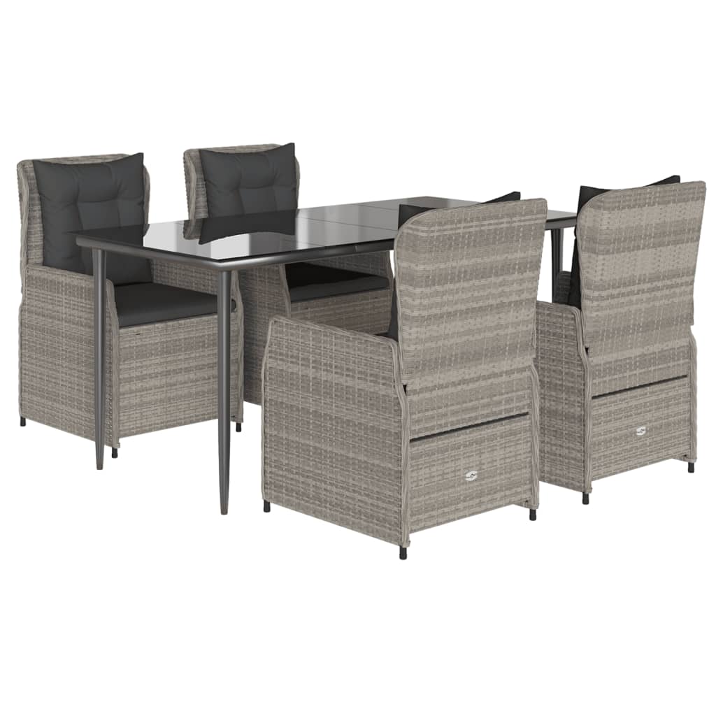 5-tlg. Garten-Essgruppe mit Kissen Hellgrau Poly Rattan