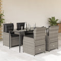 5-tlg. Garten-Essgruppe mit Kissen Hellgrau Poly Rattan