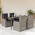 5-tlg. Garten-Essgruppe mit Kissen Hellgrau Poly Rattan