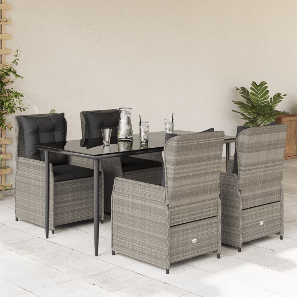 5-tlg. Garten-Essgruppe mit Kissen Hellgrau Poly Rattan